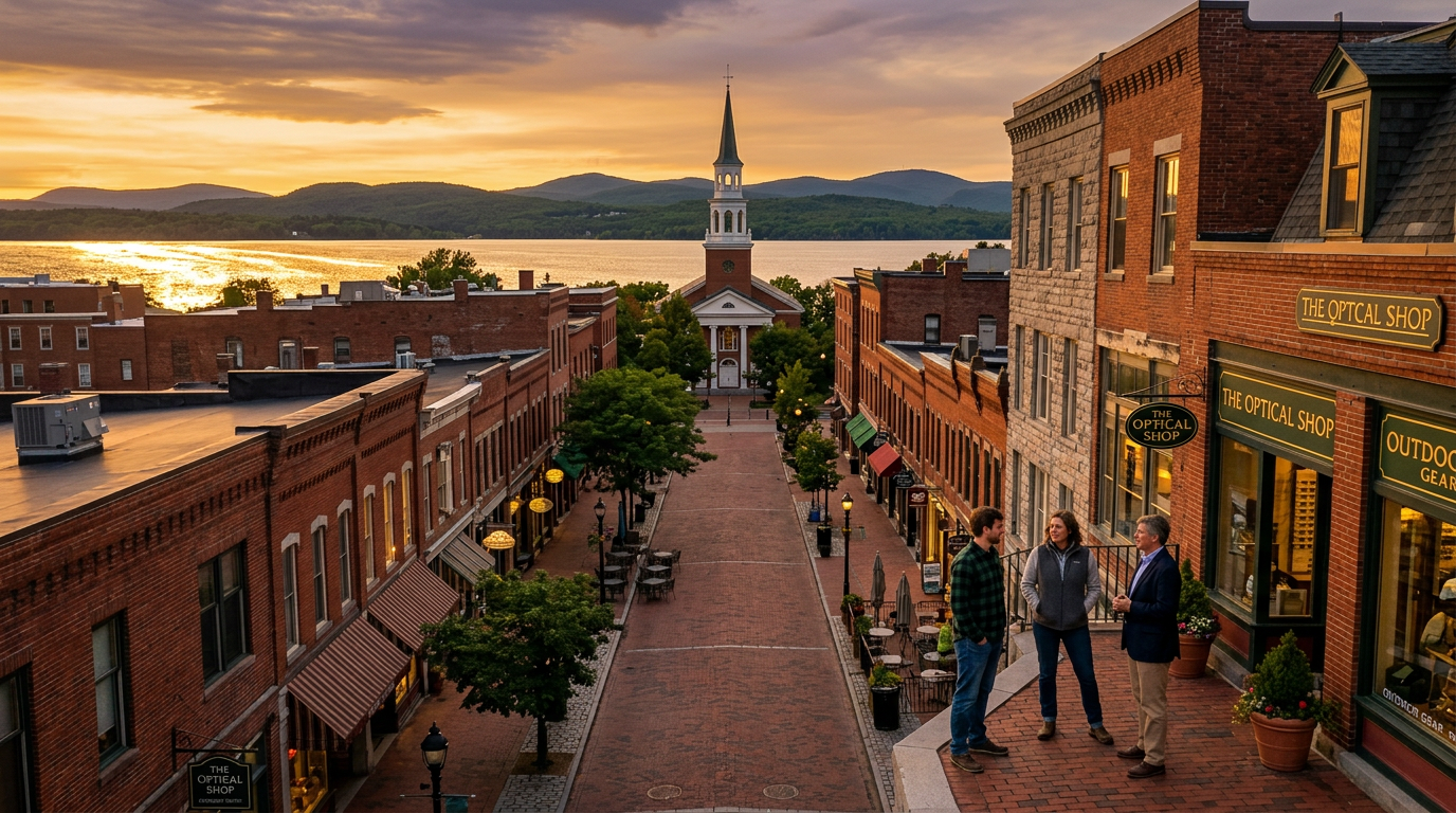 Burlington Vermont downtown at golden hour